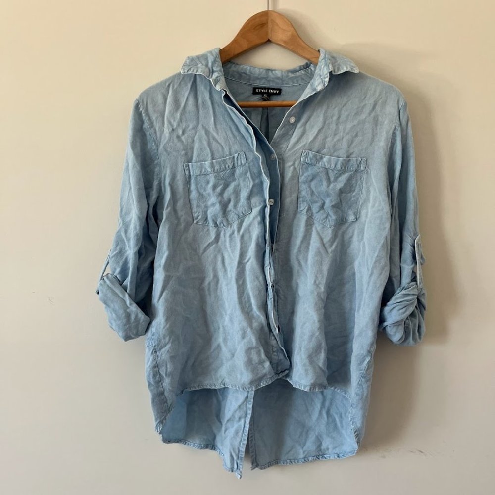 Style Envy Light Wash Button Down Blouse